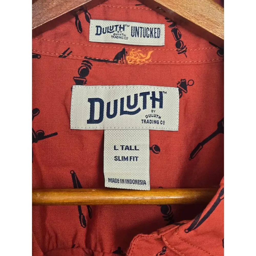 Duluth Trading Co Untucked Bbq Grilling Button Down Red Orange Shirt Large Tall - Picture 4 of 8